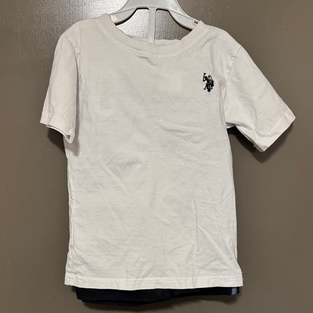 Boys  White T-Shirt & Black Shorts Set with Embroidered US Polo ASSN Logo